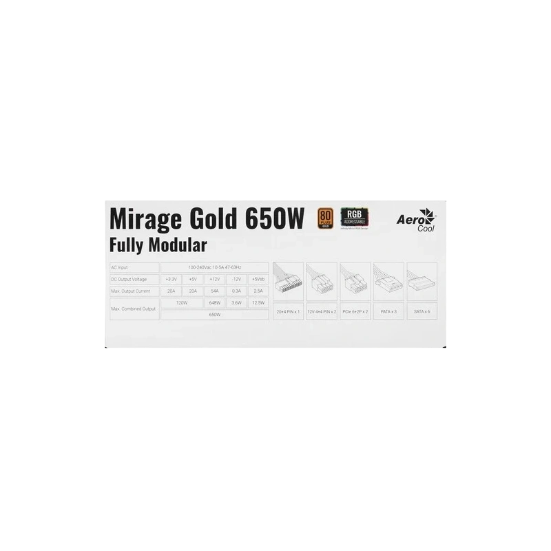 Блок питания Aerocool 650W Mirage Gold ARGB (4711099472581)