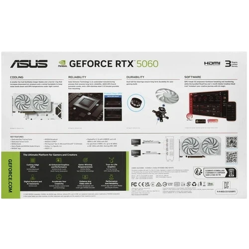 Видеокарта ASUS (DUAL-RTX5060-O8G-WHITE) GeForce RTX 5060 8GB DUAL WHITE OC 90YV0N15-M0NA00)