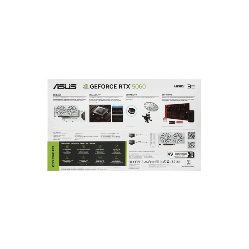 Видеокарта ASUS (DUAL-RTX5060-O8G-WHITE) GeForce RTX 5060 8GB DUAL WHITE OC 90YV0N15-M0NA00)