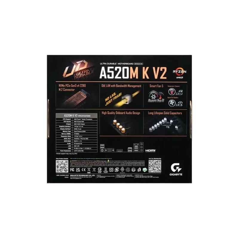 Материнская плата Gigabyte A520M K V2 документация, задняя планка, кабель SATA