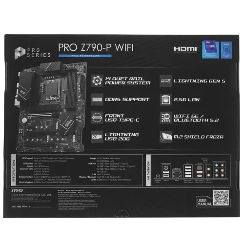 Материнская плата MSI PRO Z790-P WIFI 2 x кабель SATA, антенна Wi-Fi, документация, задняя планка