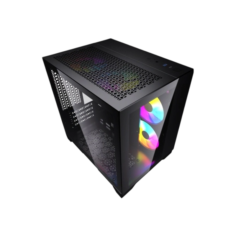 Компьютерный корпус Powercase VISION Micro Black TG 120mm 5-color fan Black mATX (CVBM-L4)