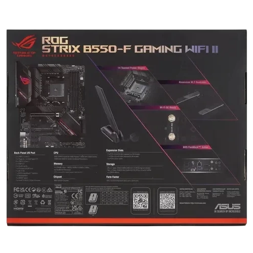 Материнская плата ASUS ROG STRIX B550-F GAMING WIFI II (90MB19V0-M0EAY0) 4 x кабель SATA, антенна Wi-Fi, диск с ПО, документация, крепеж для разъема M.2, удлинитель для ARGB