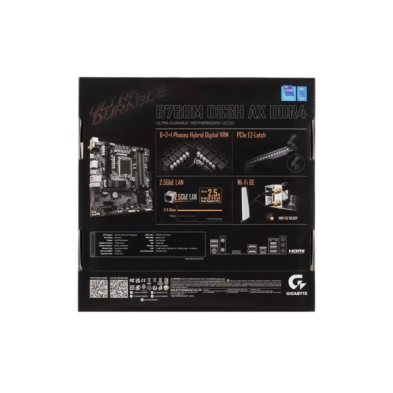 Материнская плата Gigabyte B760M DS3H AX DDR4 2 x кабель SATA, антенна Wi-Fi, документация, задняя планка