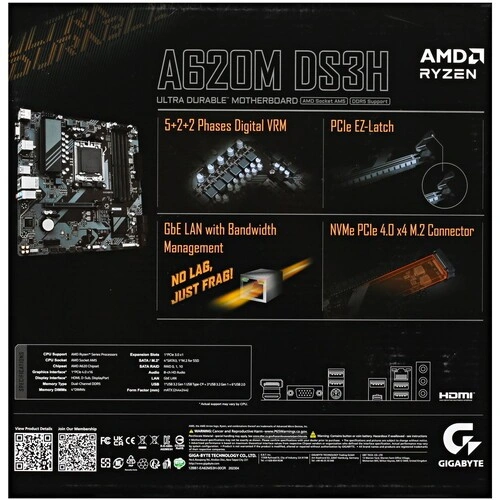 Материнская плата Gigabyte A620M DS3H x кабель SATA, документация, задняя планка