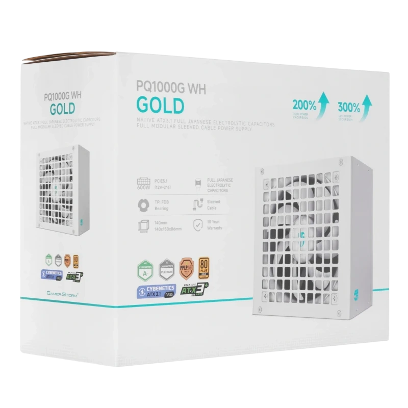 Блок питания Deepcool 1000W GAMERSTORM PQ1000G WH 16 Pin (PCIe 5.0 Connector Cable Details) документация, кабельные стяжки, комплект кабелей