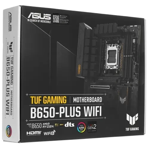Материнская плата ASUS TUF GAMING B650-PLUS WIFI (90MB1BZ0-M0EAY0) 2 x кабель SATA, антенна Wi-Fi, брелок, документация, комплект наклеек, стяжки для кабелей