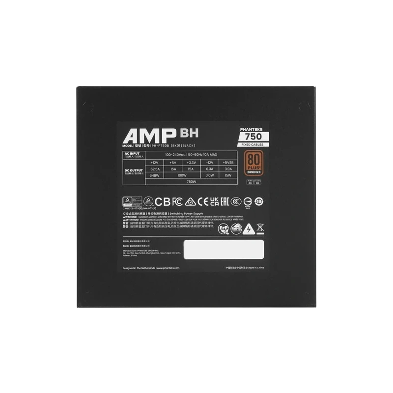 Блок питания PHANTEKS 750W AMP BH Black (PH-P750B_BK01) 16 Pin (PCIe 5.0 Connector Cable Details) документация, комплект крепежа