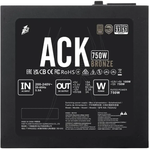 Блок питания 1STPLAYER 750W ACK BRONZE Black (HA-750AA2) 16 Pin (PCIe 5.0 Connector Cable Details)
