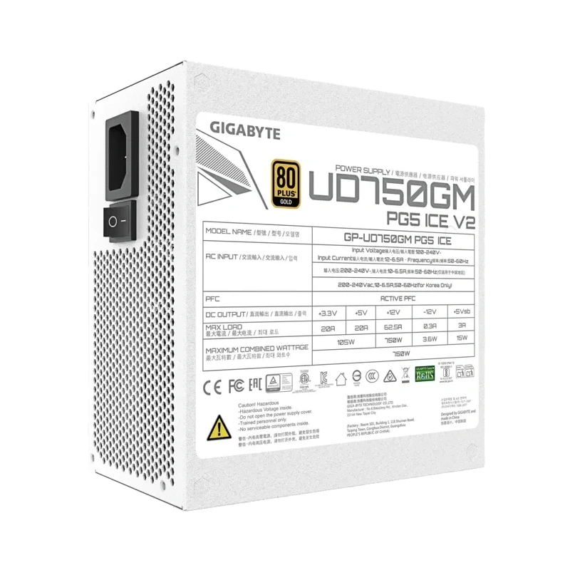 Блок питания Gigabyte 750W (GP-UD750GM PG5 V2 ICE) документация, кабельные стяжки, комплект кабелей, комплект крепежа