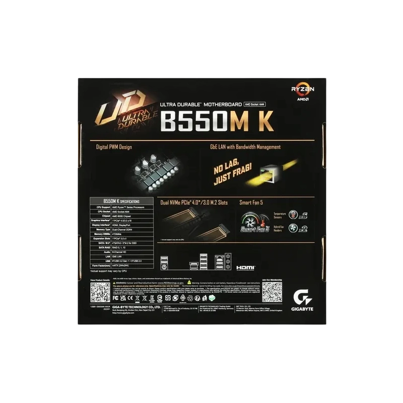 Материнская плата Gigabyte B550M K документация, задняя планка, кабель SATA