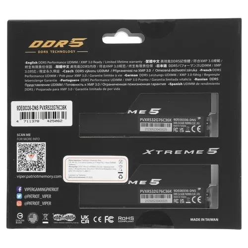 Оперативная память 32 Gb 7600 MHz PATRIOT VIPER XTREME 5 RGB (PVXR532G76C36K)