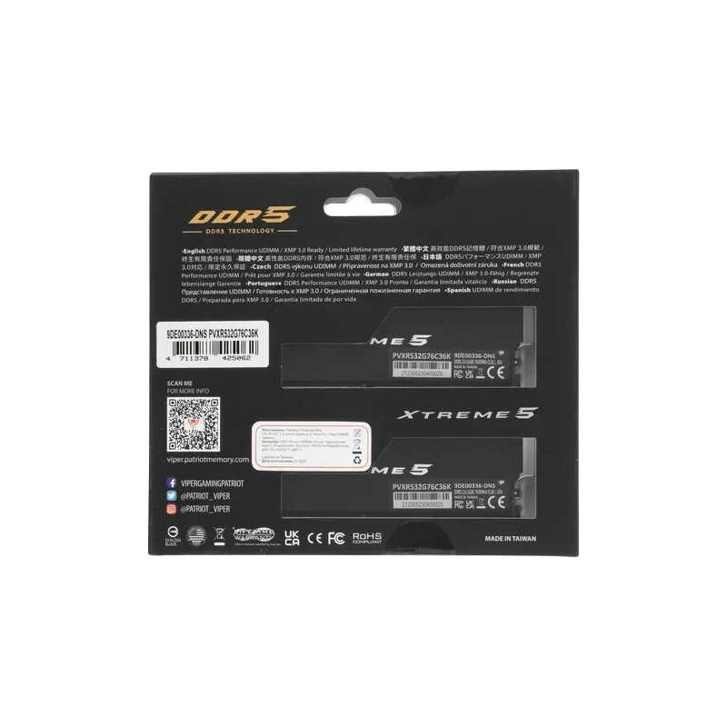 Оперативная память 32 Gb 7600 MHz PATRIOT VIPER XTREME 5 RGB (PVXR532G76C36K)