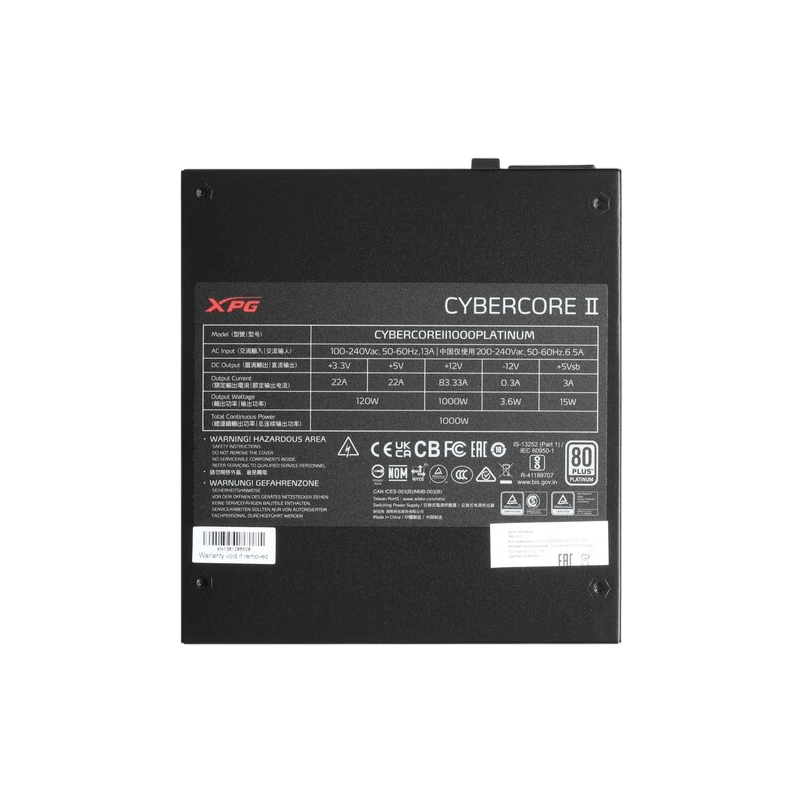 Блок питания ADATA XPG 1000W CYBERCORE II (CYBERCOREII1000P-BKCEU) 16 Pin (PCIe 5.0 Connector Cable Details) документация, кабельные стяжки, комплект кабелей, комплект крепежа