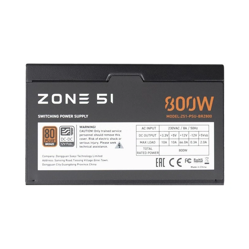 Блок питания Zone 51 800W Apex 80Plus Bronze (Z51BRZ800BK)