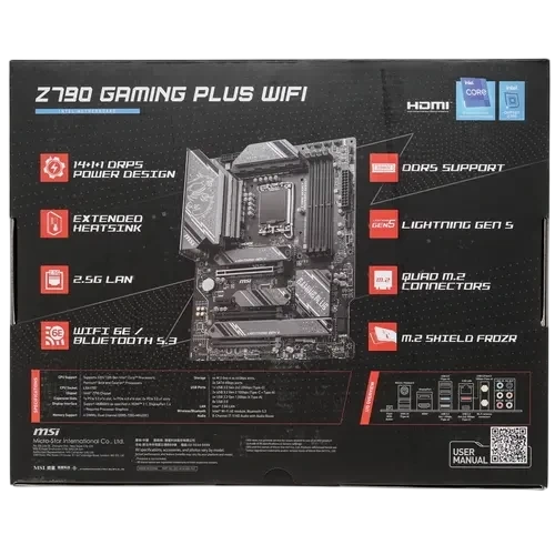 Материнская плата MSI Z790 GAMING PLUS WIFI 2 x кабель SATA, антенна Wi-Fi, диск с ПО, документация, крепеж для разъема M.2