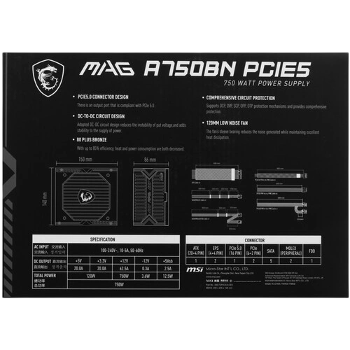 Блок питания MSI 750W MAG A750BN (306-7ZP2C11-CE0) 16 Pin (PCIe 5.0 Connector Cable Details)