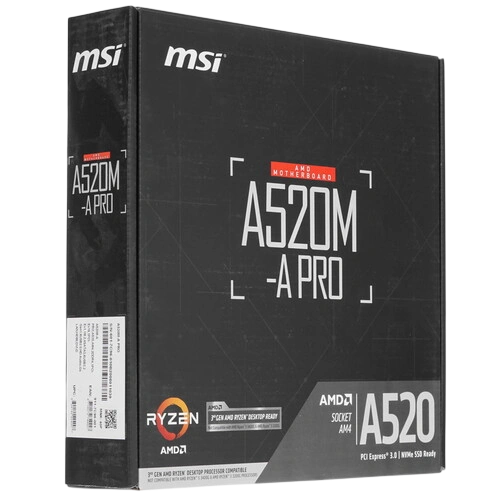 Материнская плата MSI A520M-A PRO x кабель SATA, диск с ПО, документация, задняя планка