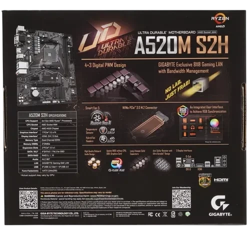 Материнская плата Gigabyte A520M S2H x кабель SATA, диск с ПО, документация, задняя планка