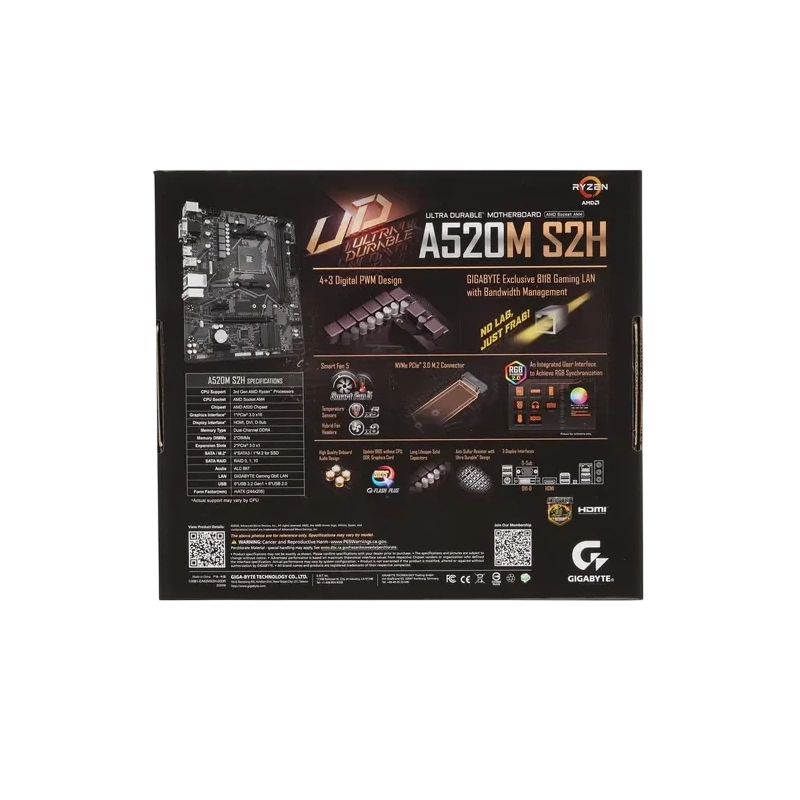 Материнская плата Gigabyte A520M S2H x кабель SATA, диск с ПО, документация, задняя планка