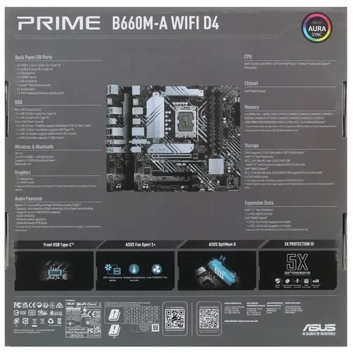 Материнская плата ASUS PRIME B760M-A WIFI D4 (90MB1CX0-M1EAY0) 2 x кабель SATA, антенна Wi-Fi, документация, задняя планка