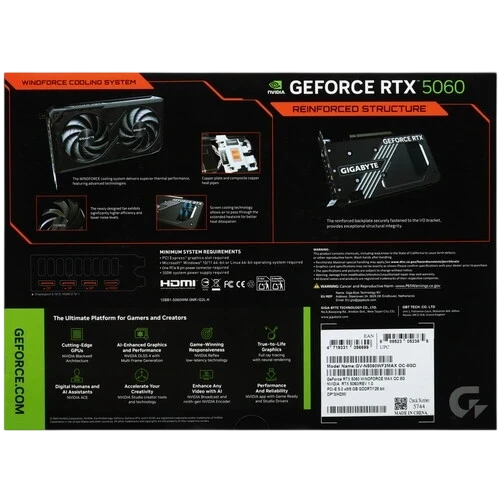 Видеокарта Gigabyte (GV-N5060WF2MAX OC-8GD) GeForce RTX 5060 8GB WINDFORCE MAX OC
