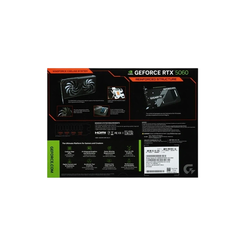 Видеокарта Gigabyte (GV-N5060WF2MAX OC-8GD) GeForce RTX 5060 8GB WINDFORCE MAX OC