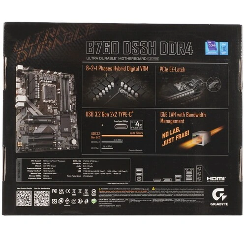 Материнская плата Gigabyte B760 DS3H DDR4 2 x кабель SATA, документация, задняя планка