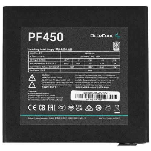 Блок питания Deepcool 450W PF450 (R-PF450D-HA0B-EU) документация