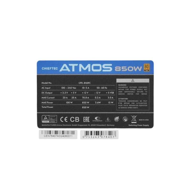 Блок питания Chieftec 850W Atmos Black (CPX-850FC) 16 Pin (PCIe 5.0 Connector Cable Details)
