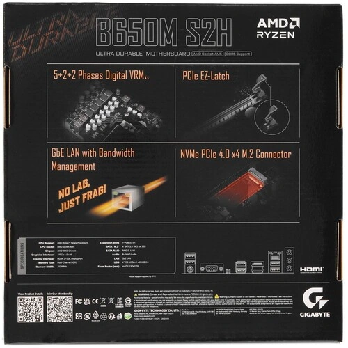 Материнская плата Gigabyte B650M S2H x кабель SATA, документация, задняя планка