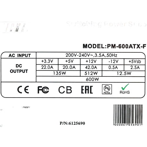 Блок питания Powerman 600W (PM-600ATX-F) документация