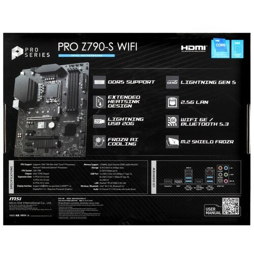 Материнская плата MSI PRO Z790-S WIFI 2 x кабель SATA, антенна Wi-Fi, документация, задняя планка, крепеж для разъема M.2